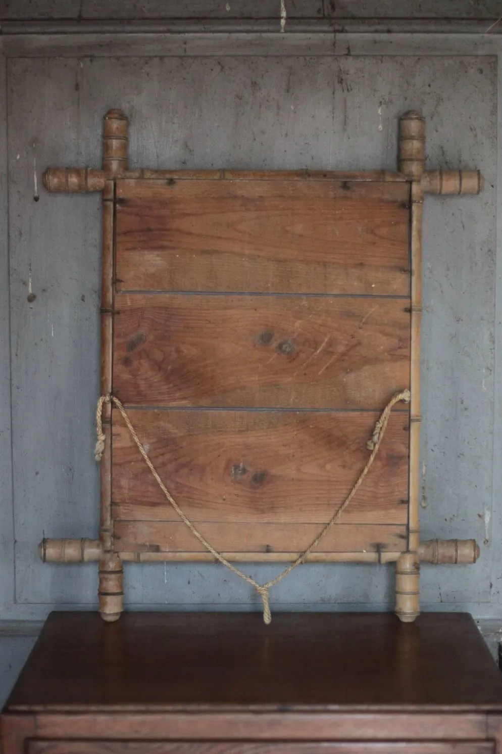 Miroir bois imitation bambou, miroir ancien, miroir à suspendre