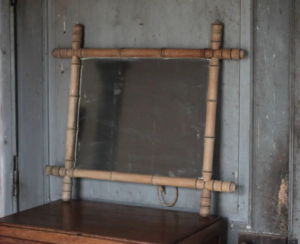 Miroir bois imitation bambou, miroir ancien, miroir à suspendre