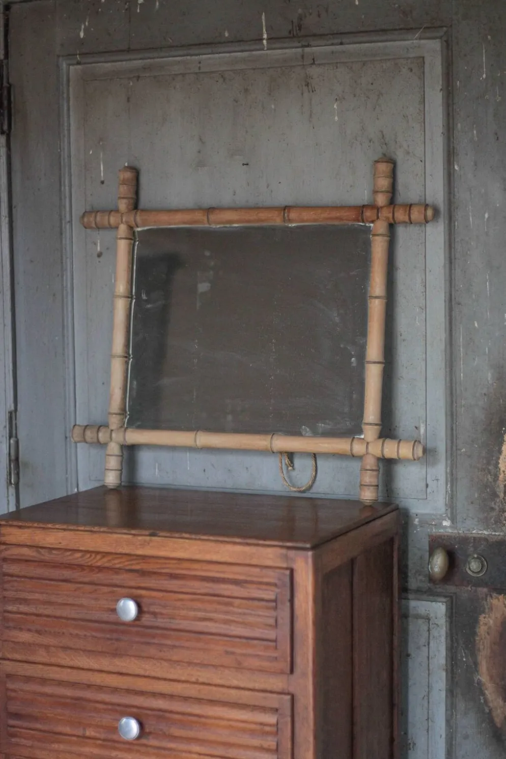 Miroir bois imitation bambou, miroir ancien, miroir à suspendre
