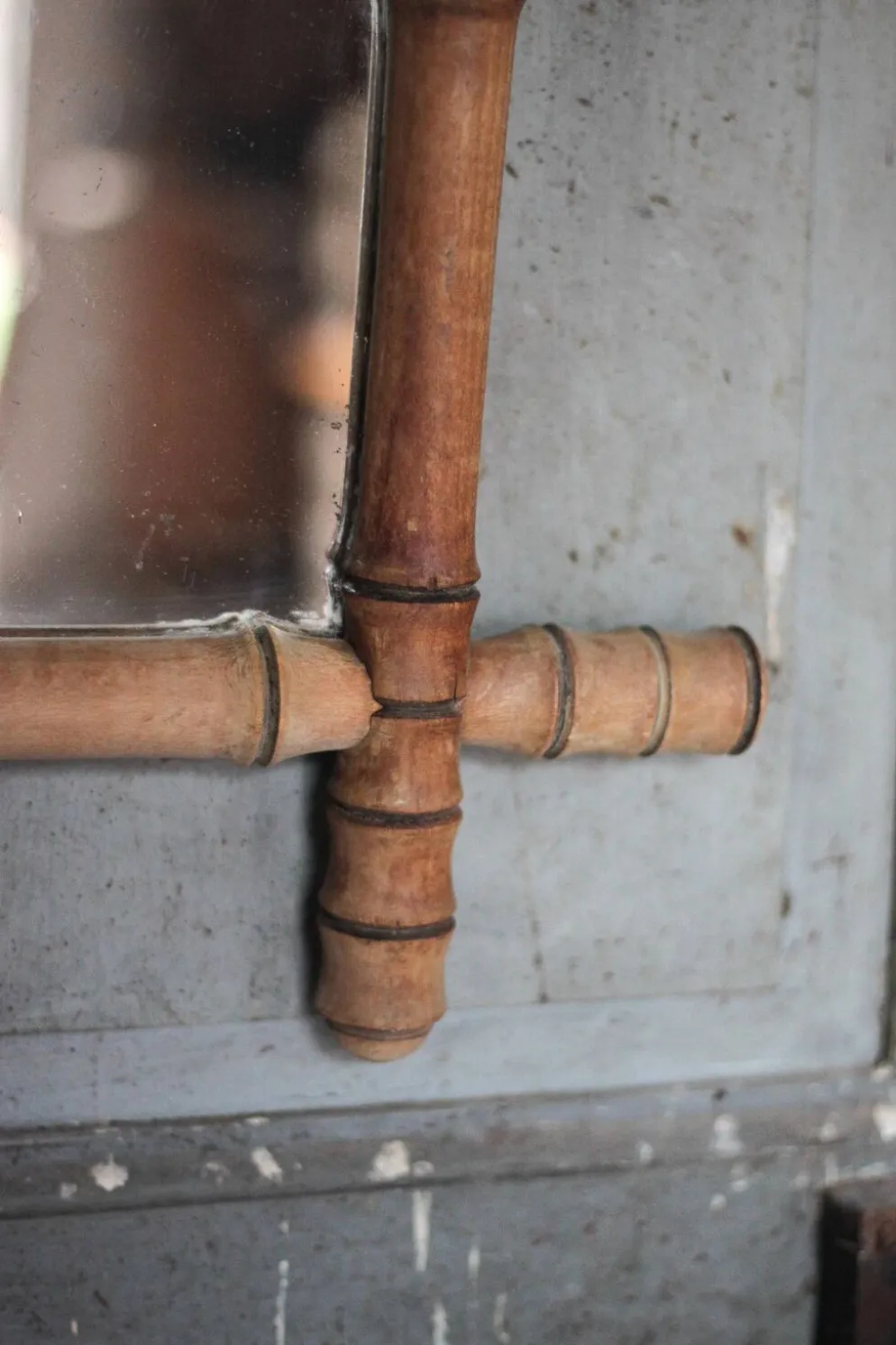 Miroir bois imitation bambou, miroir ancien, miroir à suspendre