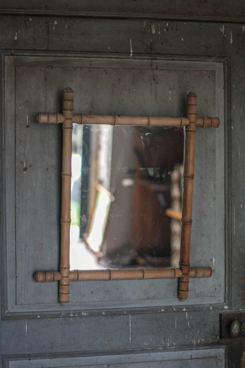 Miroir bois imitation bambou, miroir ancien, miroir à suspendre
