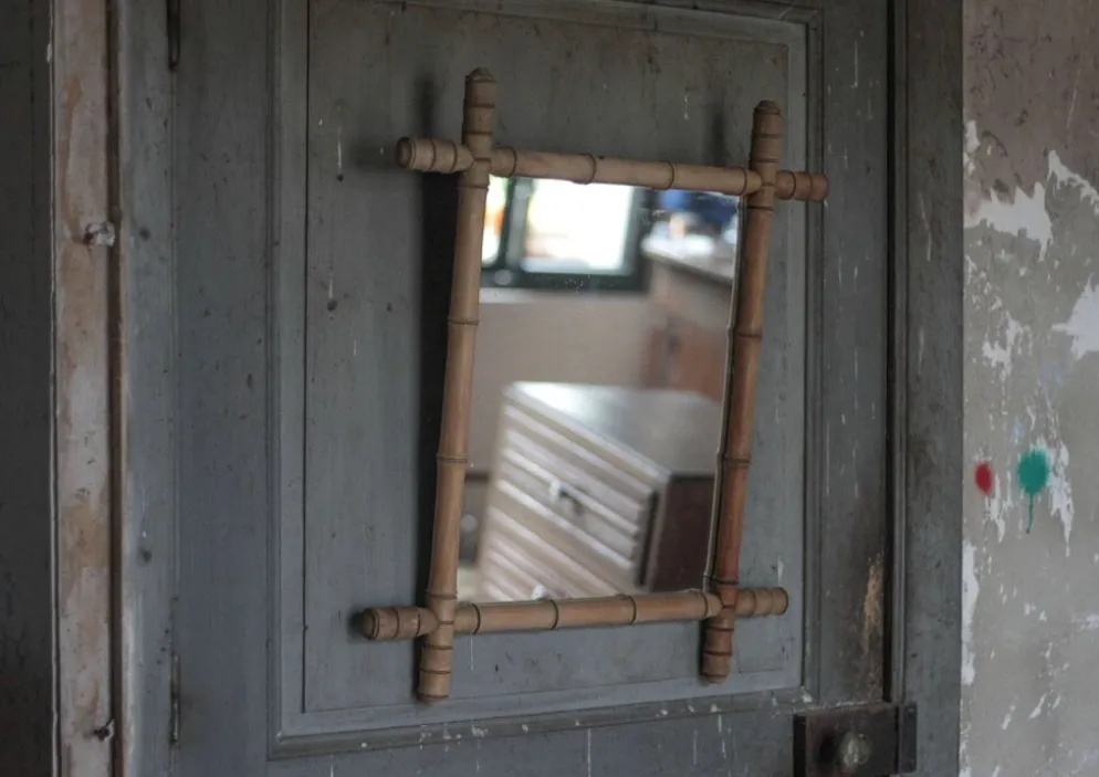 Miroir bois imitation bambou, miroir ancien, miroir à suspendre