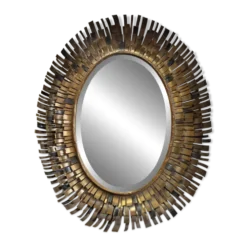 Miroir brutaliste en laiton attribué à Curtis Jere des années 70