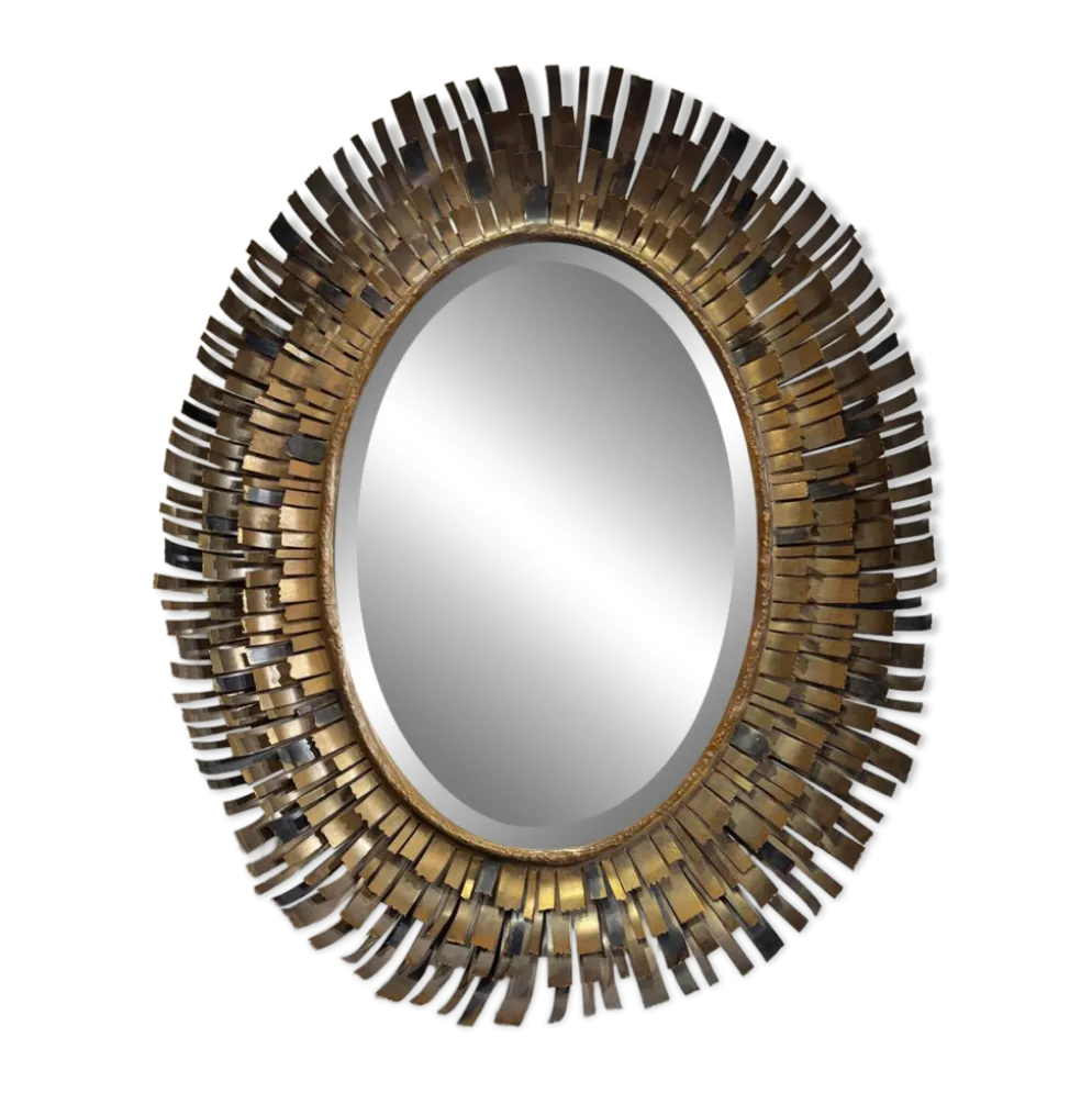 Miroir brutaliste en laiton attribué à Curtis Jere des années 70