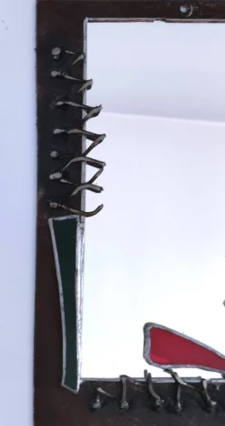 Miroir brutaliste métal et verre serti