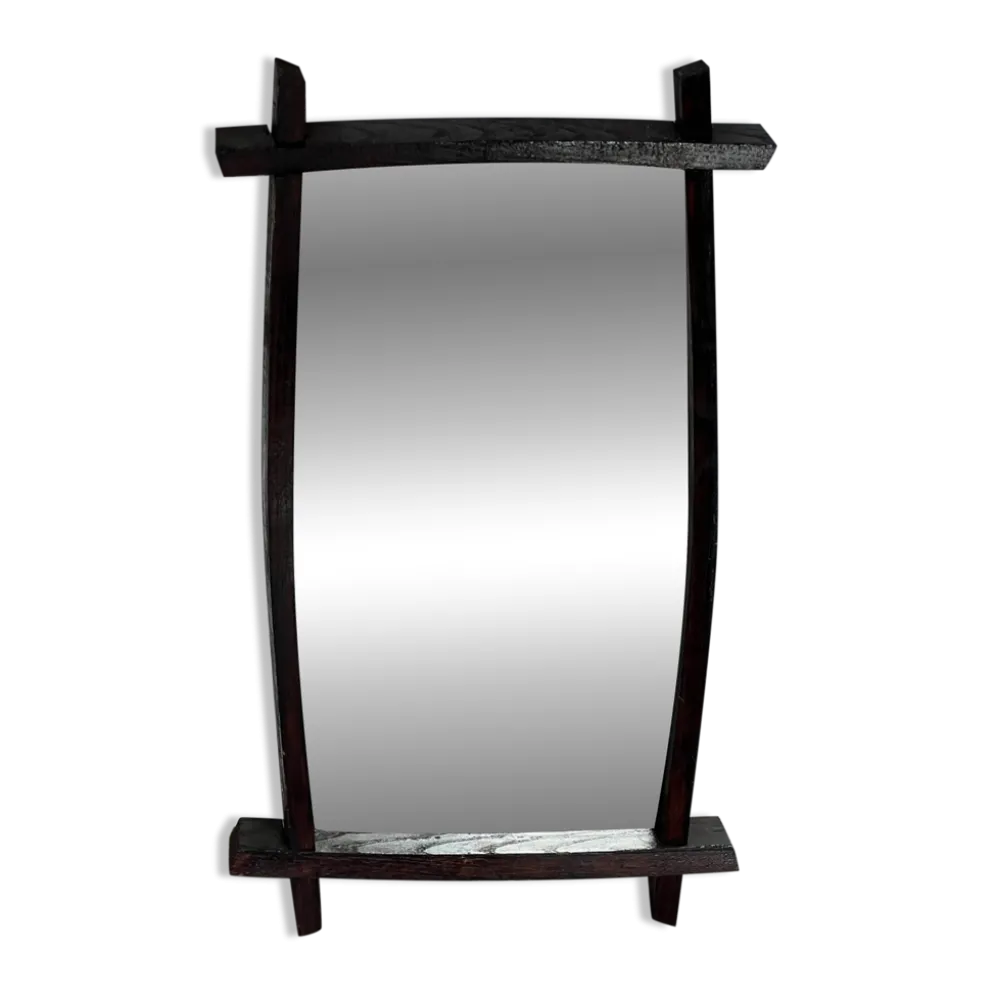 Miroir brutaliste rectangulaire bois foncé