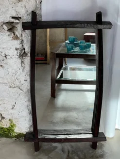 Miroir brutaliste rectangulaire bois foncé