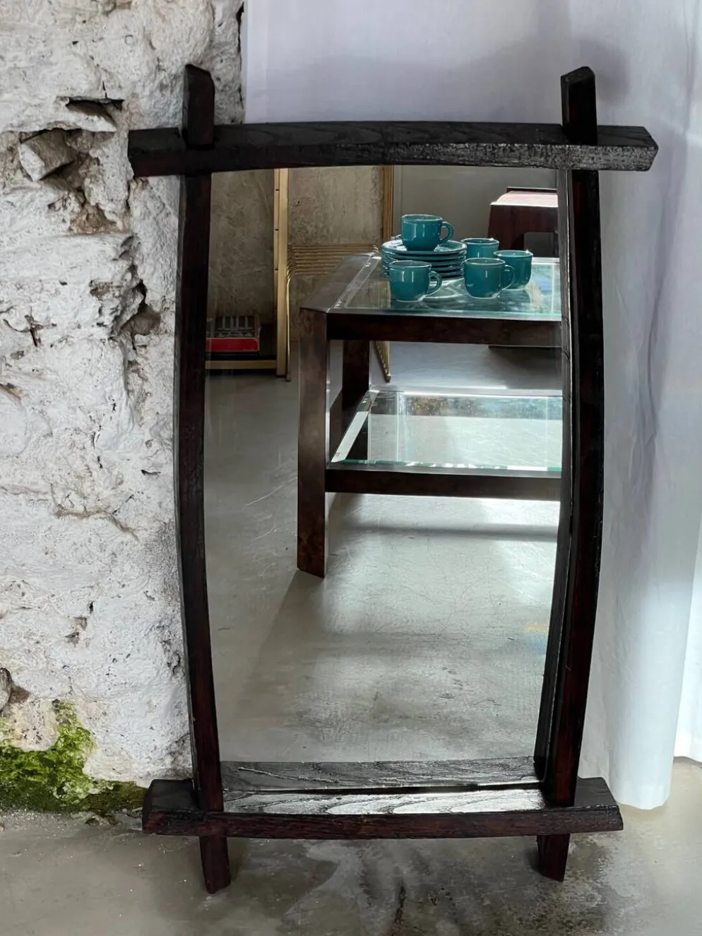 Miroir brutaliste rectangulaire bois foncé