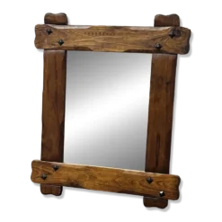 Miroir brutaliste vintage en bois massif