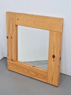Miroir carré en pin scandinave vintage, années 1970