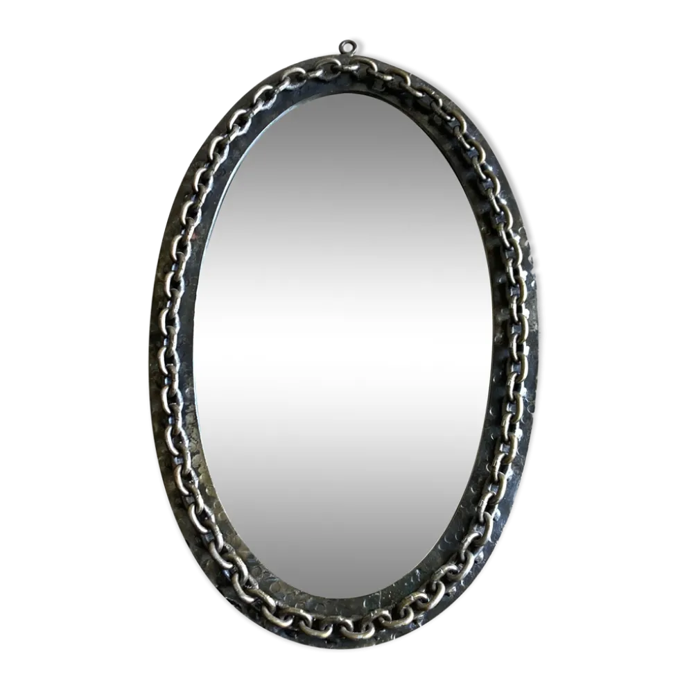 Miroir chaine brutaliste en fer battu 1960 h55cm