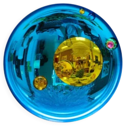Miroir concave sculptural moderne français - Art mural fait main en verre bleu