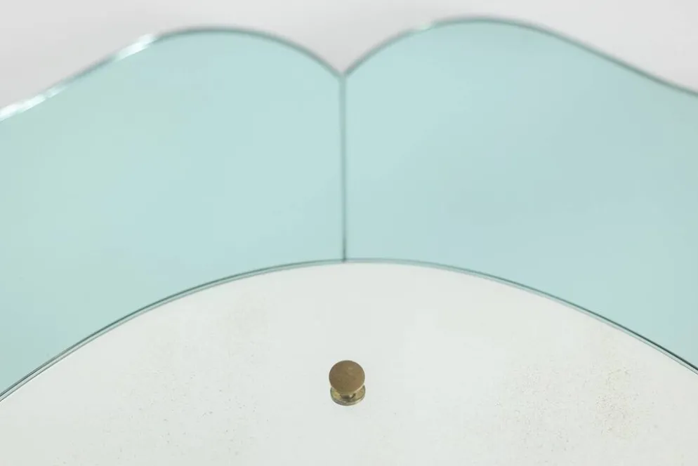 Miroir-console en verre bicolore et laiton doré. Circa 1950.