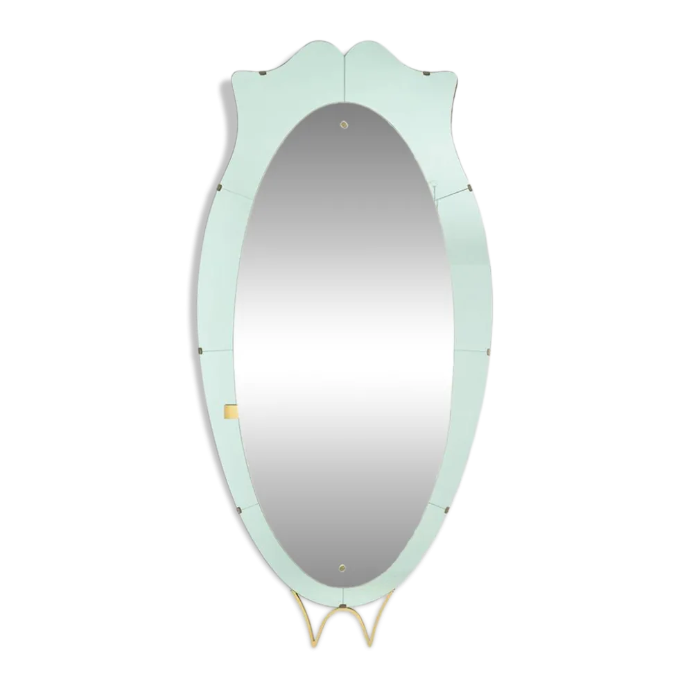Miroir-console en verre bicolore et laiton doré. Circa 1950.