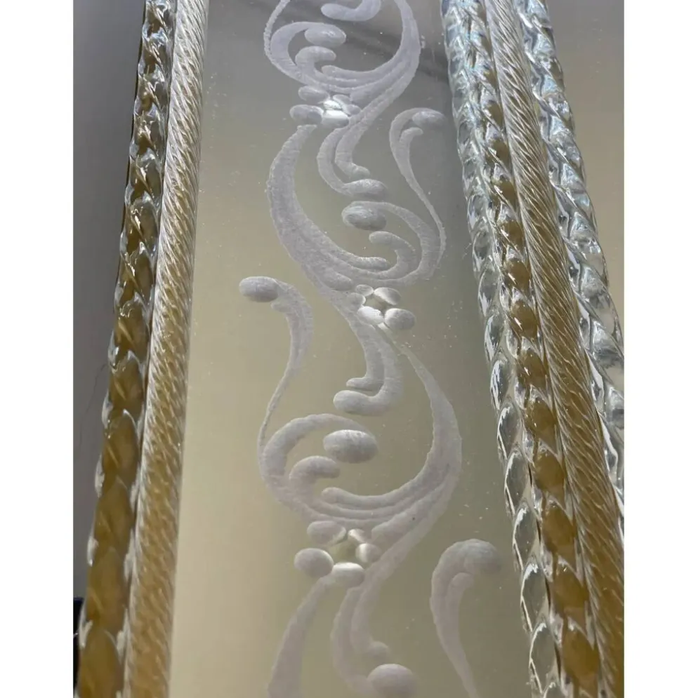 Miroir contemporain en verre de Murano italien avec accents floraux verts élégant