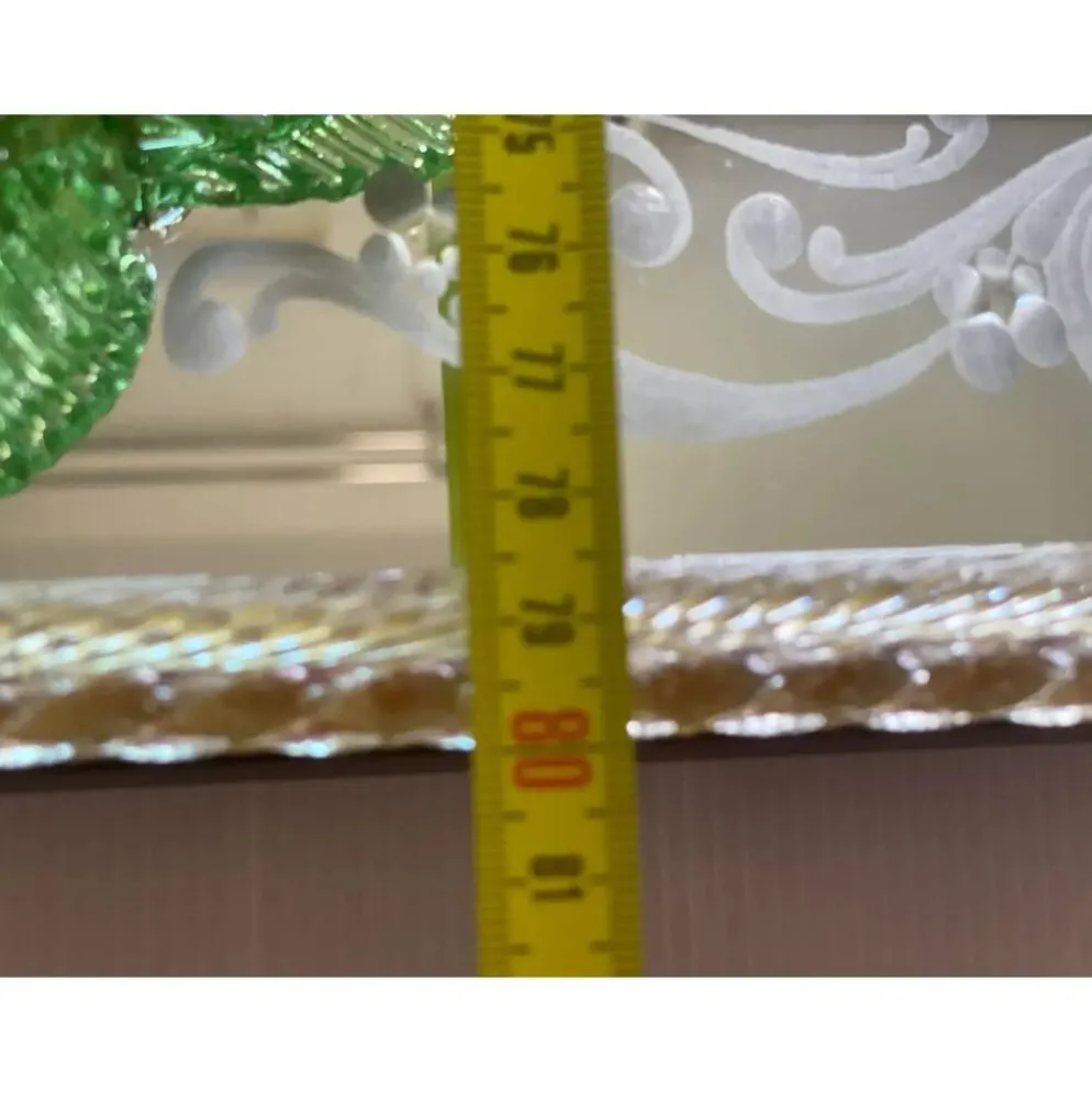 Miroir contemporain en verre de Murano italien avec accents floraux verts élégant