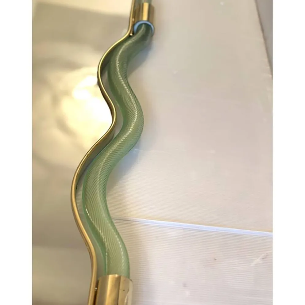 Miroir Contemporain Wave en Vert et Or "Torchon" Torciglione Murano Sty