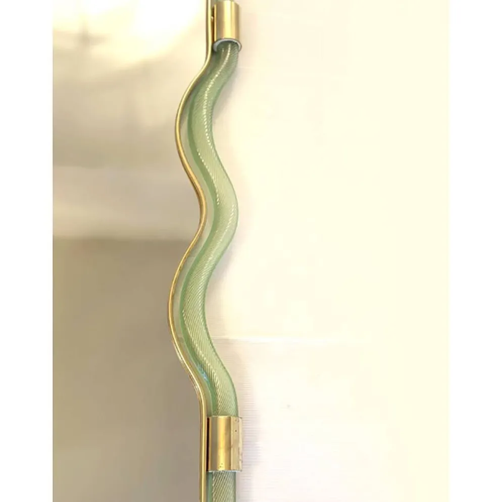 Miroir Contemporain Wave en Vert et Or "Torchon" Torciglione Murano Sty