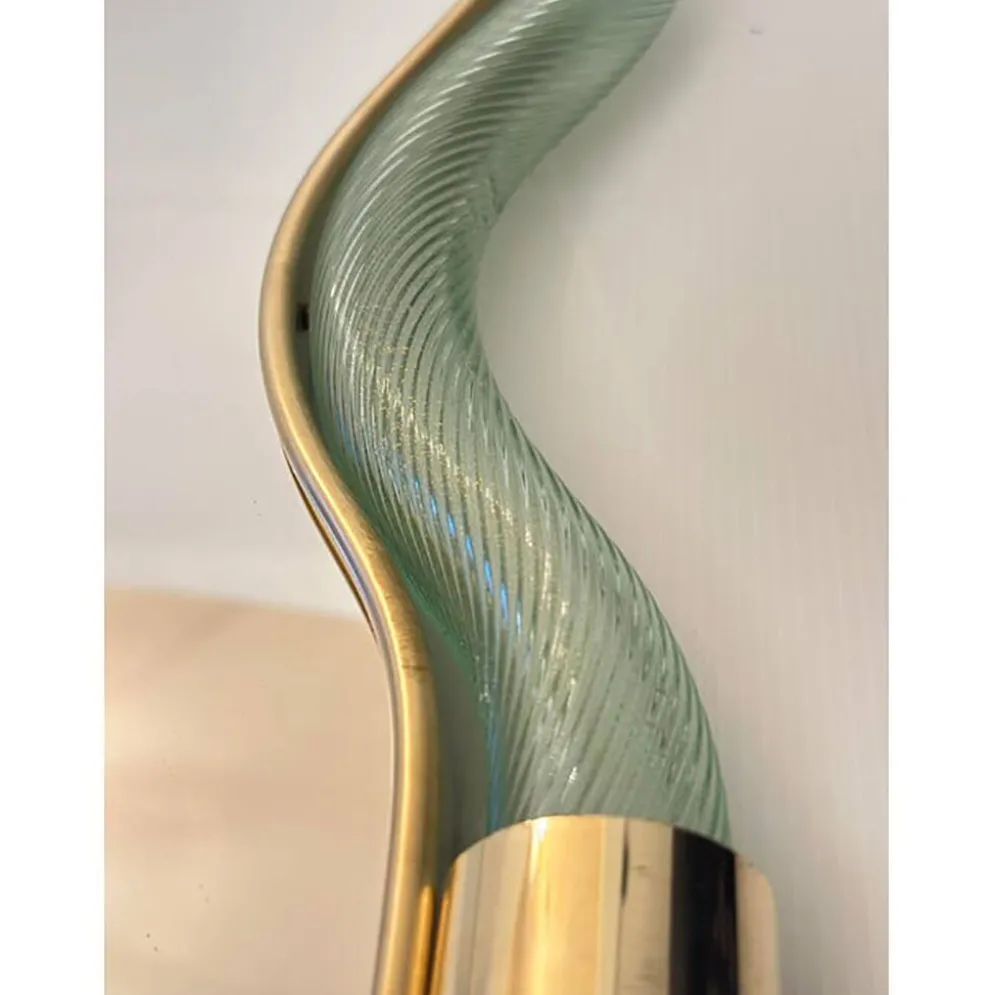 Miroir Contemporain Wave en Vert et Or "Torchon" Torciglione Murano Sty