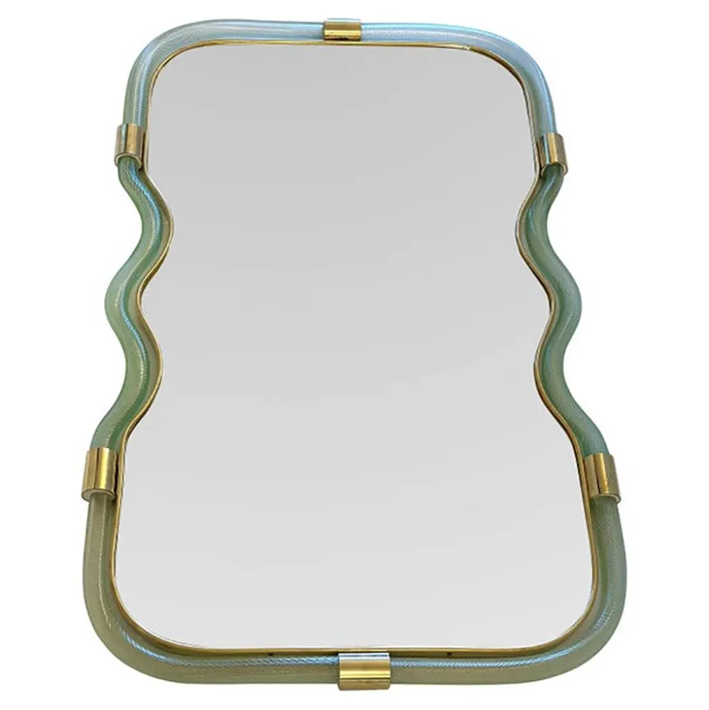 Miroir Contemporain Wave en Vert et Or "Torchon" Torciglione Murano Sty