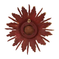 Miroir convexe en bois vintage en forme de soleil, doré, 46 cm