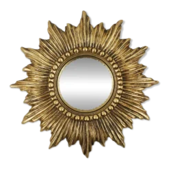 Miroir convexe en résine dorée en forme de soleil, France, années 1960.