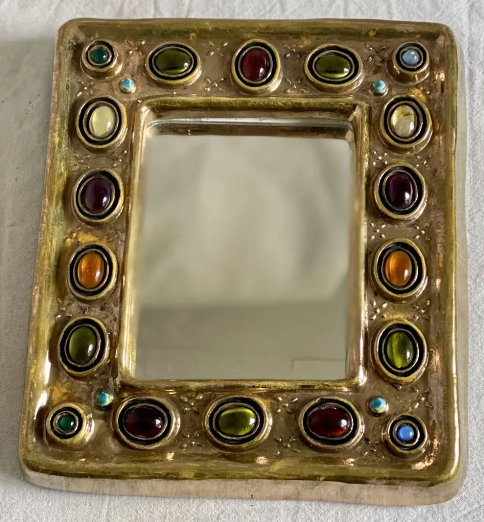 Miroir céramique de manon thomas (vallauris) vintage 1960
