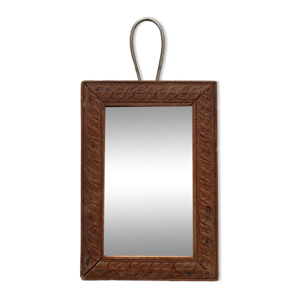 Miroir de barbier ancien verre mercure et cadre en bois sculpté