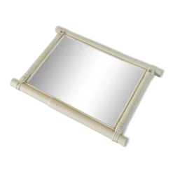 Miroir de barbier en bois effet bambou blanc 44 x 40 cm