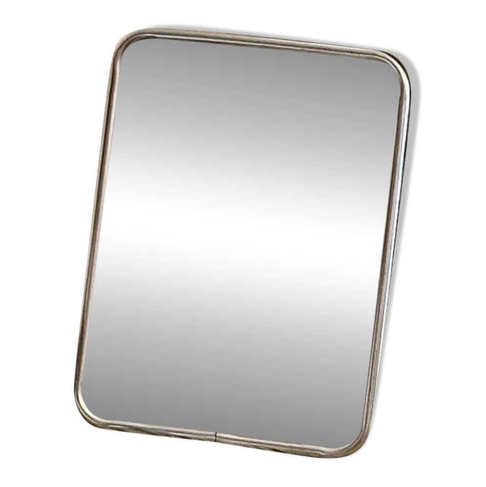 Miroir de barbier à poser en métal argenté