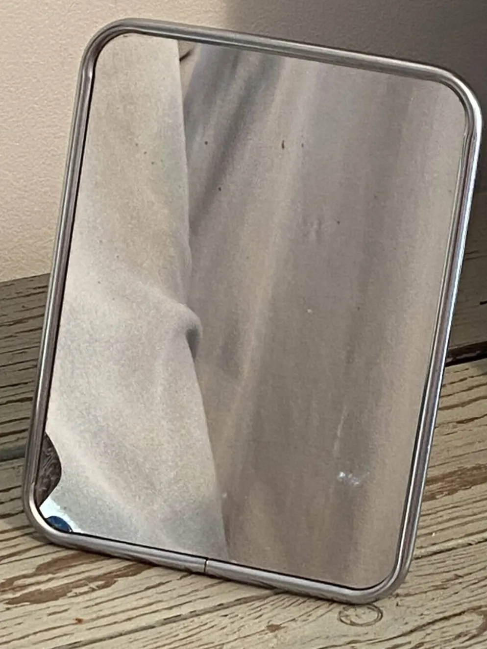 Miroir de barbier à poser en métal argenté