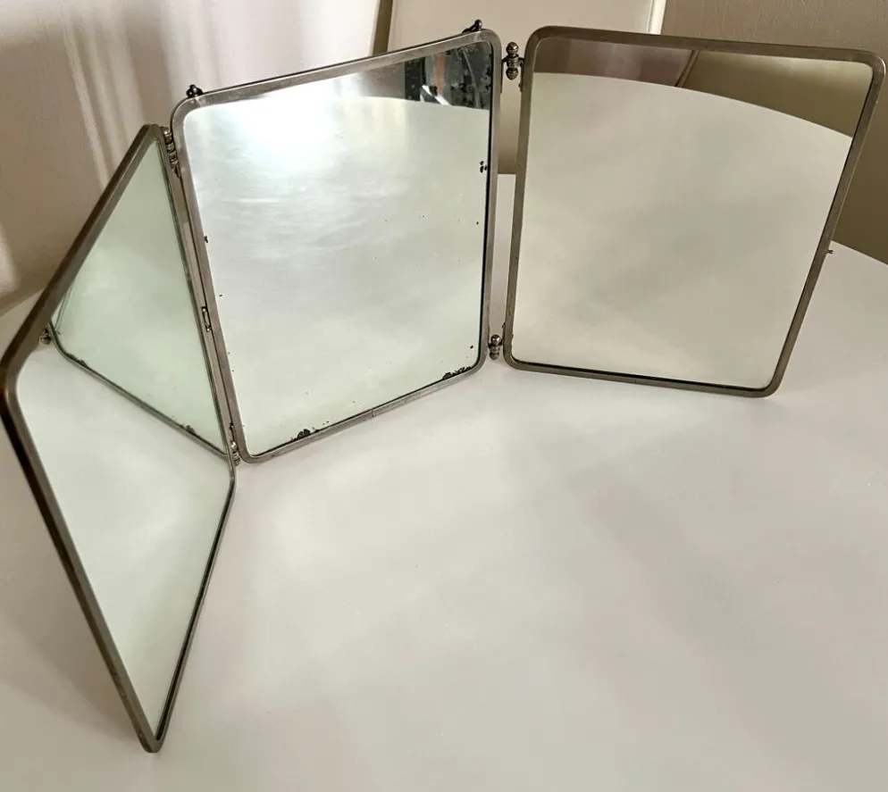 Miroir de barbier triptyque ancien Brot Déposé – miroir au mercure –