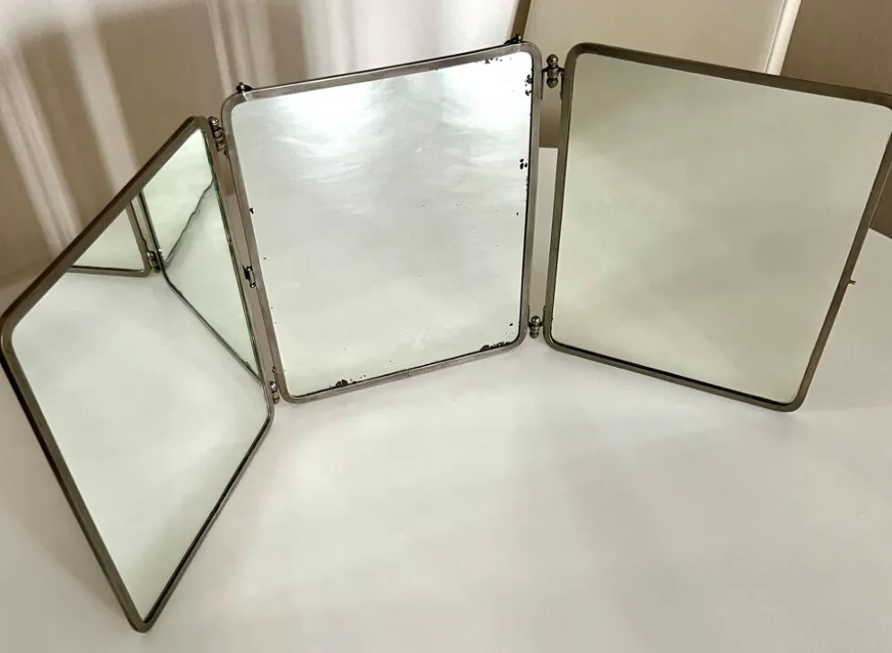 Miroir de barbier triptyque ancien Brot Déposé – miroir au mercure –