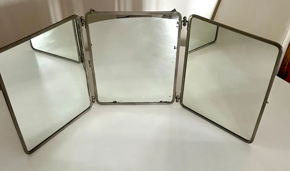 Miroir de barbier triptyque ancien Brot Déposé – miroir au mercure –