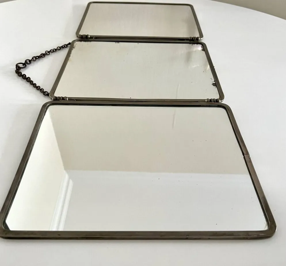 Miroir de barbier triptyque ancien Brot Déposé – miroir au mercure –