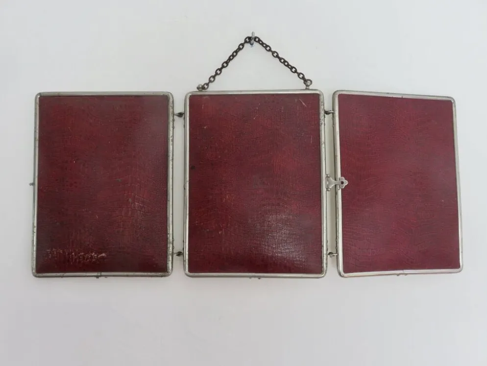 Miroir de barbier triptyque à chainette avec fermoir années 30 40
