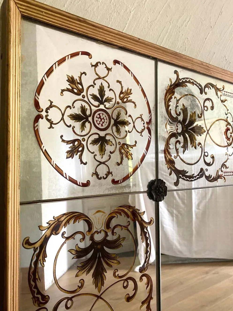 Miroir de bistrot - brasserie ancien en verre églomisé 202 x 102