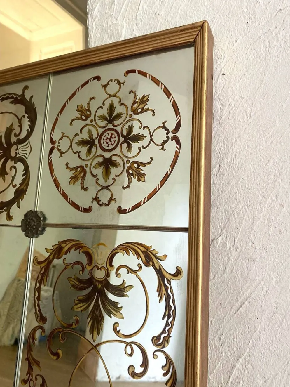 Miroir de bistrot - brasserie ancien en verre églomisé 202 x 102