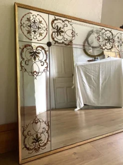 Miroir de bistrot - brasserie ancien en verre églomisé 202 x 102