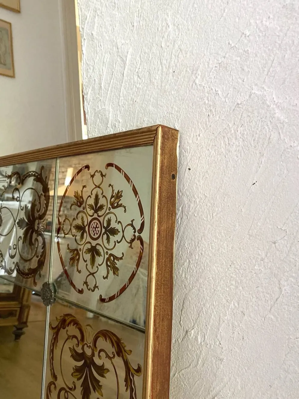 Miroir de bistrot - brasserie ancien en verre églomisé 202 x 102