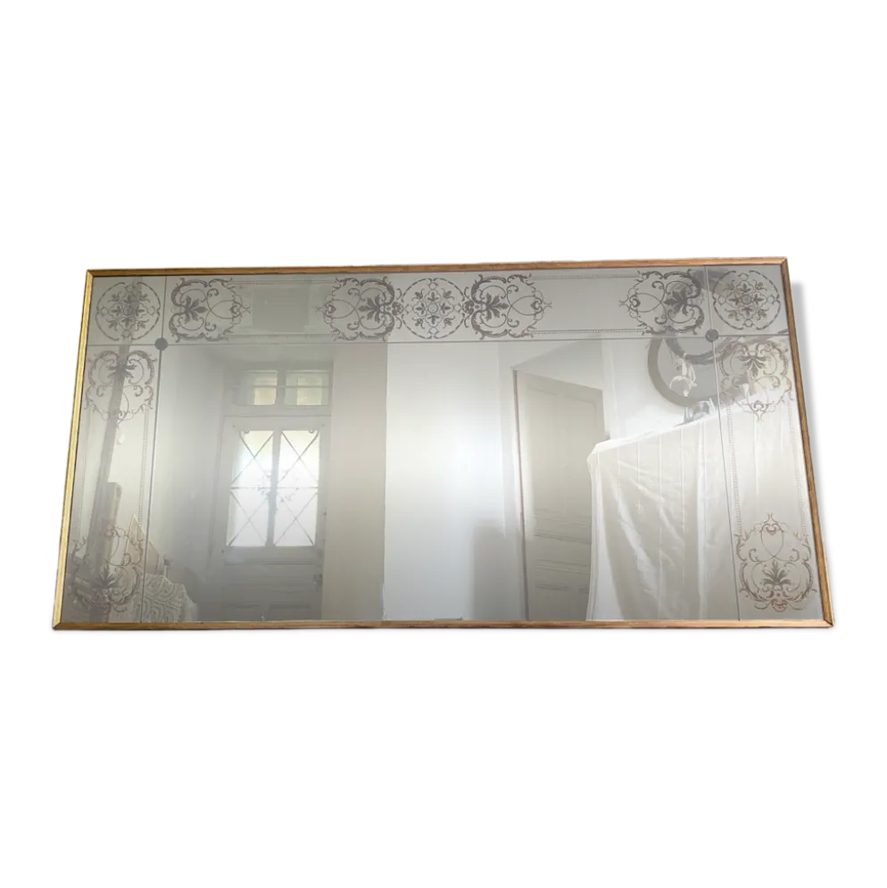 Miroir de bistrot - brasserie ancien en verre églomisé 202 x 102