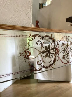 Miroir de bistrot - brasserie ancien en verre églomisé 202 x 102