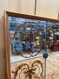 Miroir de brasserie Art Nouveau – Verre églomisé – Bois laqué – Bronze