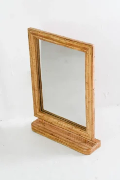 Miroir de courtoisie rectangulaire en rotin de style vintage