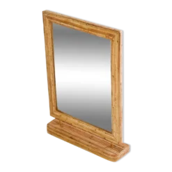 Miroir de courtoisie rectangulaire en rotin de style vintage