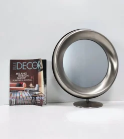 Miroir de courtoisie rond en laiton anodisé, attribution à Sergio Mazza, Italie