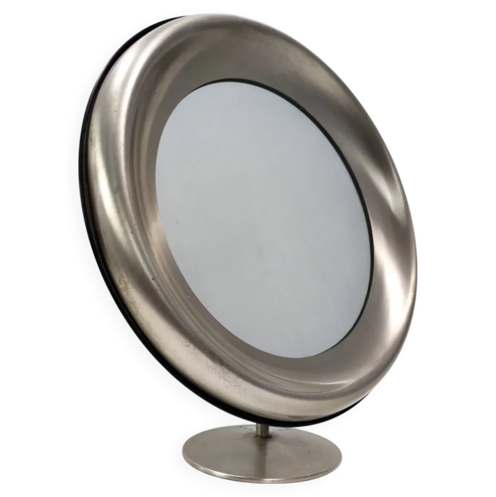 Miroir de courtoisie rond en laiton anodisé, attribution à Sergio Mazza, Italie
