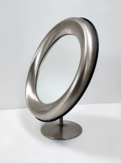 Miroir de courtoisie rond en laiton anodisé, attribution à Sergio Mazza, Italie