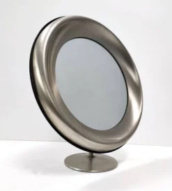 Miroir de courtoisie rond en laiton anodisé, attribution à Sergio Mazza, Italie