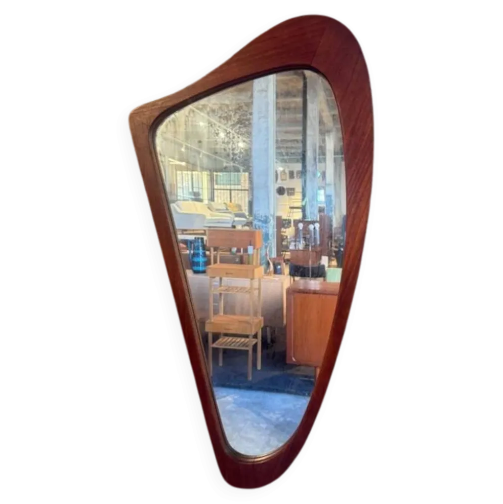 Miroir de forme irrégulière avec cadre en teck, Danemark 1960